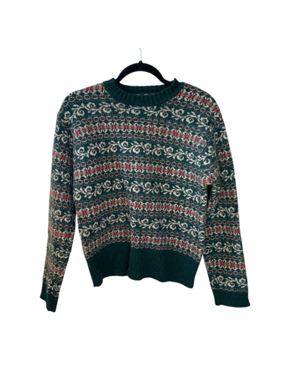 Abercrombie & Fitch Vintage Shetland Wool Sweater Green Red S/M